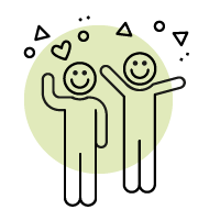 Zwei Männchen die sich freuen mit Herz, Kreisen und Dreiecken  